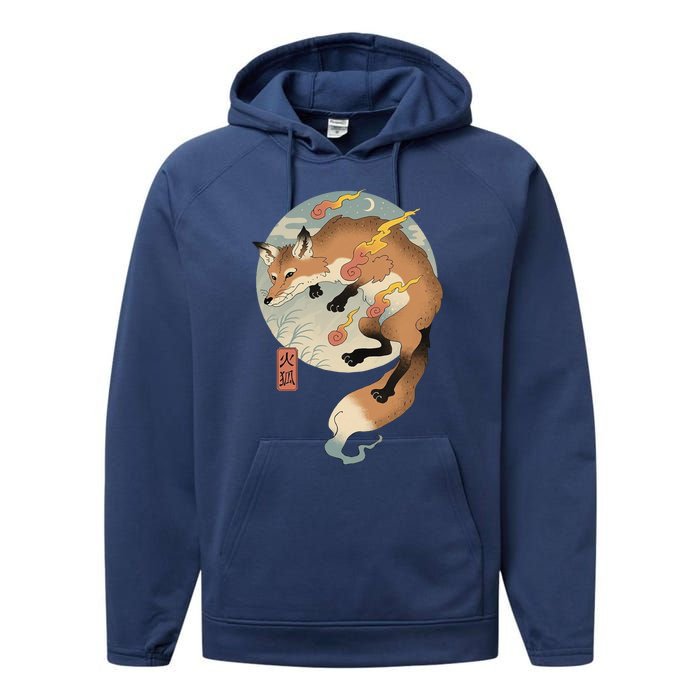 Fire Fox Ukiyo E Japanese Performance Fleece Hoodie