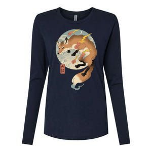 Fire Fox Ukiyo E Japanese Womens Cotton Relaxed Long Sleeve T-Shirt