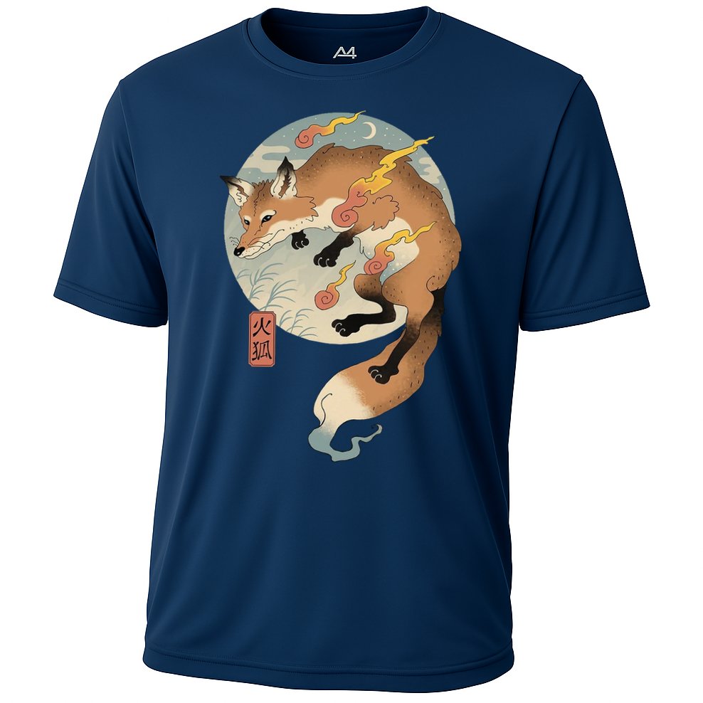 Fire Fox Ukiyo E Japanese Cooling Performance Crew T-Shirt