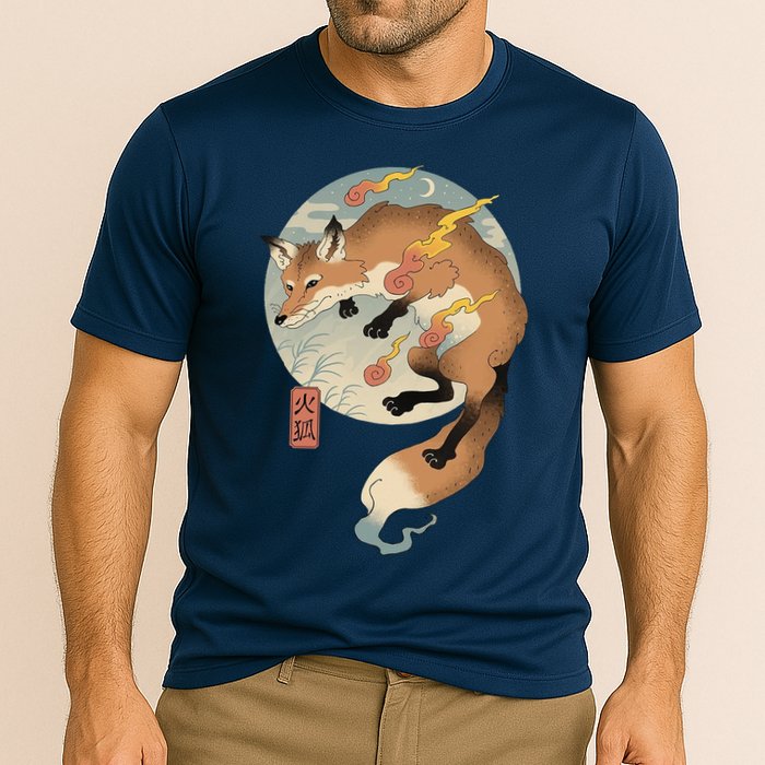 Fire Fox Ukiyo E Japanese Cooling Performance Crew T-Shirt