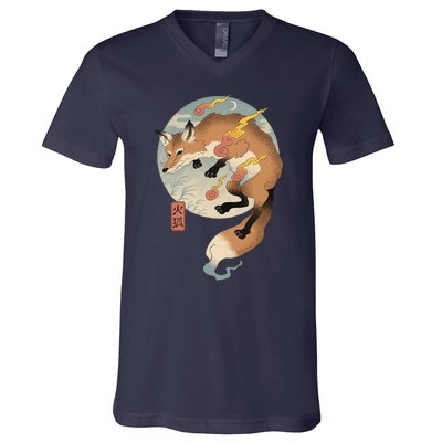 Fire Fox Ukiyo E Japanese V-Neck T-Shirt