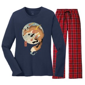 Fire Fox Ukiyo E Japanese Women's Long Sleeve Flannel Pajama Set 