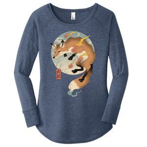 Fire Fox Ukiyo E Japanese Women's Perfect Tri Tunic Long Sleeve Shirt