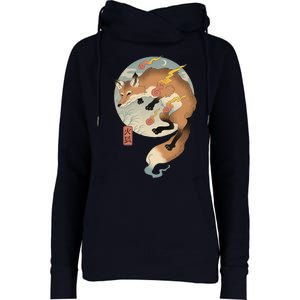 Fire Fox Ukiyo E Japanese Womens Funnel Neck Pullover Hood