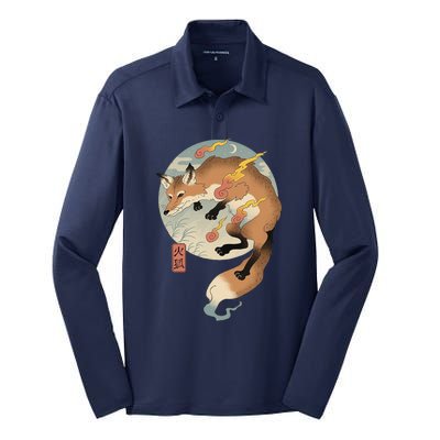 Fire Fox Ukiyo E Japanese Silk Touch Performance Long Sleeve Polo