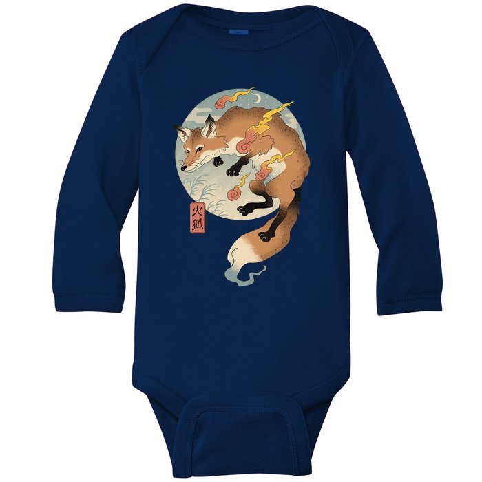 Fire Fox Ukiyo E Japanese Baby Long Sleeve Bodysuit