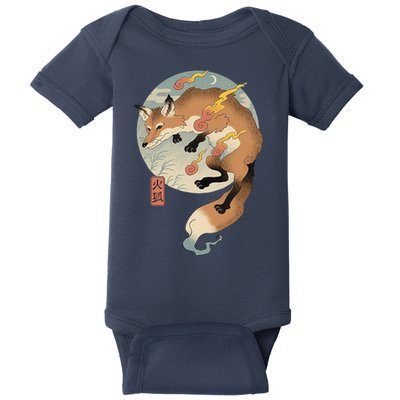 Fire Fox Ukiyo E Japanese Baby Bodysuit