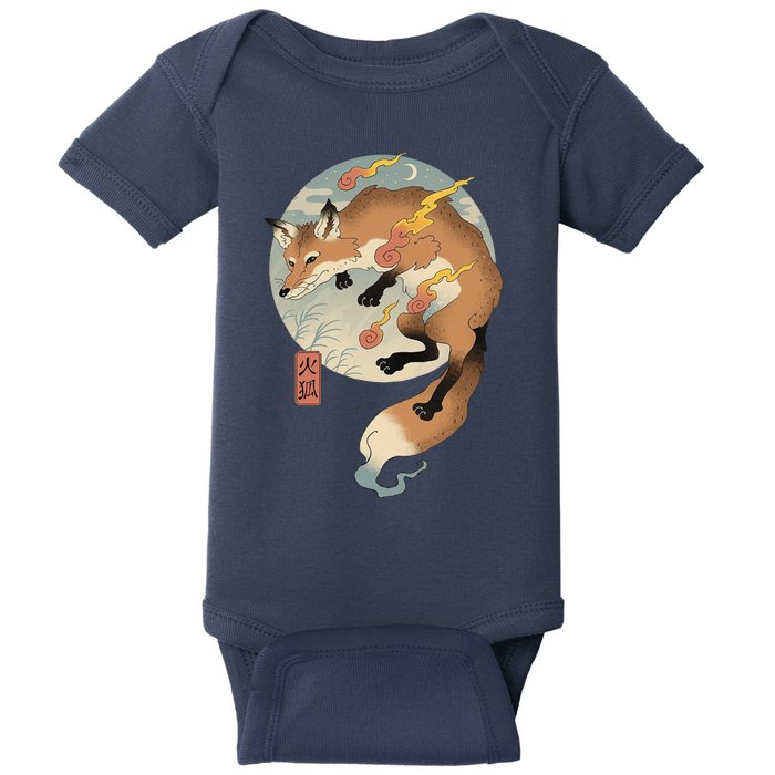 Fire Fox Ukiyo E Japanese Baby Bodysuit