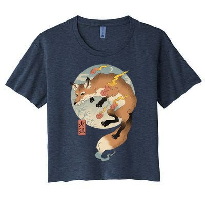 Fire Fox Ukiyo E Japanese Women's Crop Top Tee