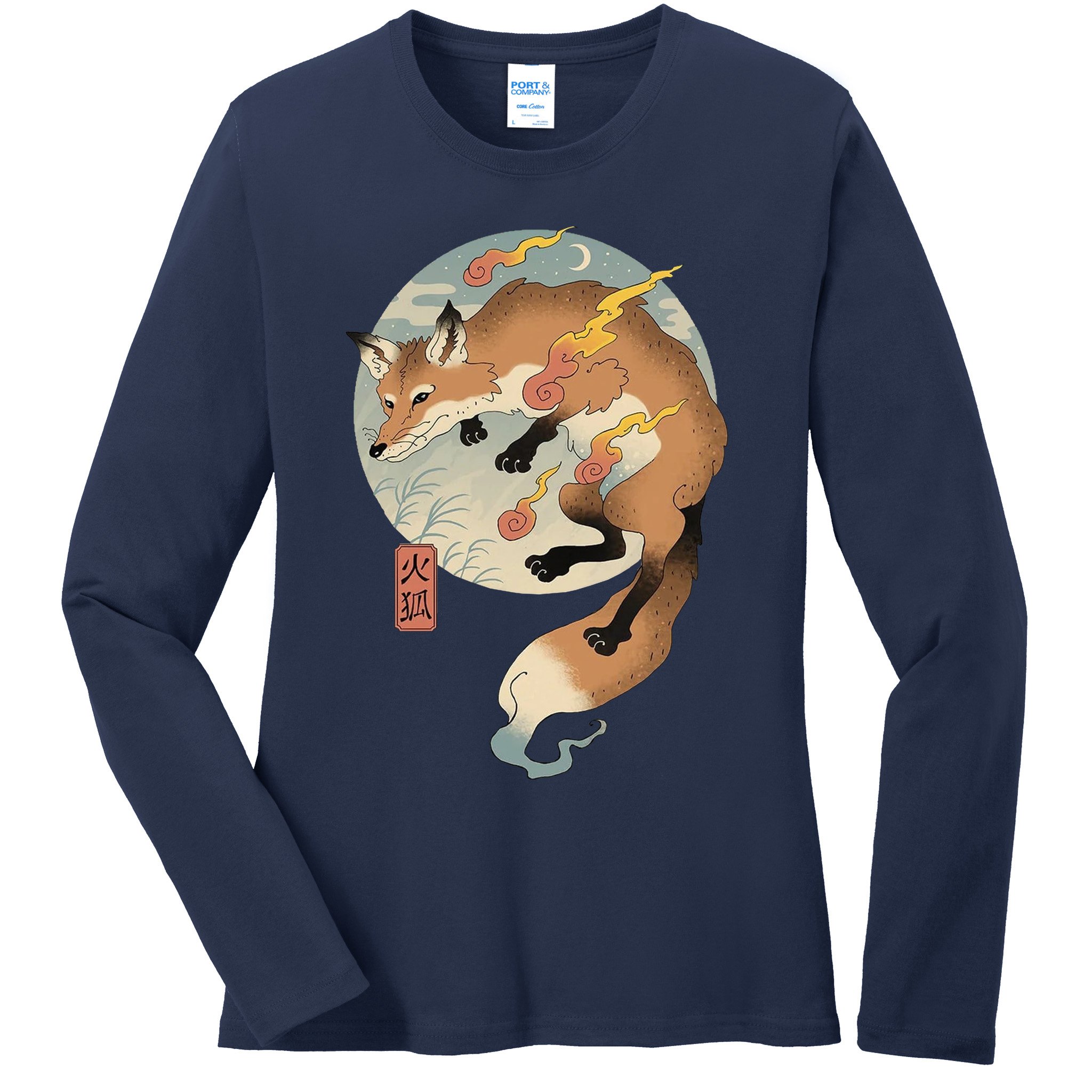 Fire Fox Ukiyo E Japanese Ladies Long Sleeve Shirt