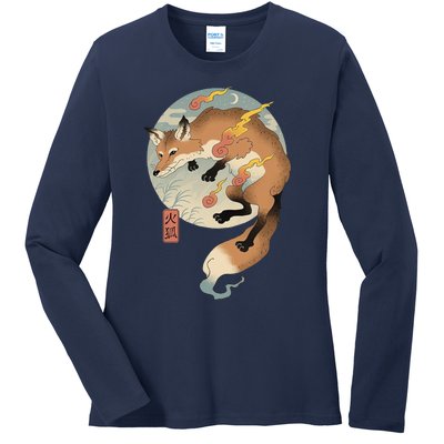 Fire Fox Ukiyo E Japanese Ladies Long Sleeve Shirt