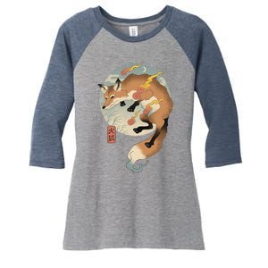 Fire Fox Ukiyo E Japanese Women's Tri-Blend 3/4-Sleeve Raglan Shirt