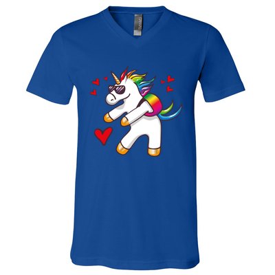 Funny Flossing Unicorn Valentines Day Gift Funny Gift V-Neck T-Shirt