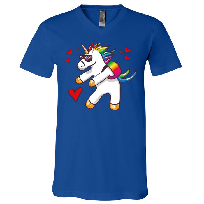 Funny Flossing Unicorn Valentines Day Gift Funny Gift V-Neck T-Shirt