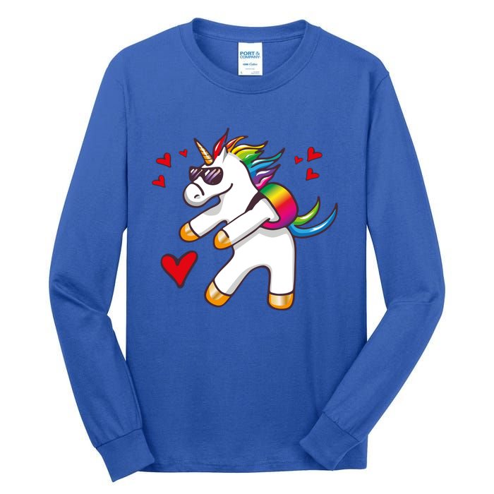 Funny Flossing Unicorn Valentines Day Gift Funny Gift Tall Long Sleeve T-Shirt