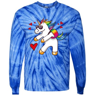 Funny Flossing Unicorn Valentines Day Gift Funny Gift Tie-Dye Long Sleeve Shirt