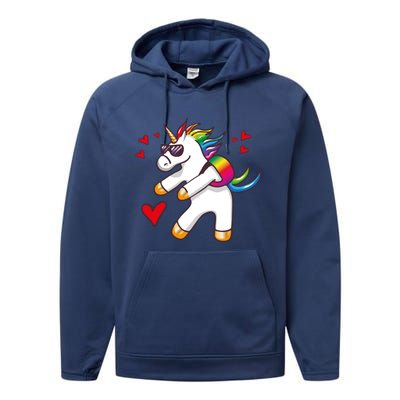 Funny Flossing Unicorn Valentines Day Gift Funny Gift Performance Fleece Hoodie