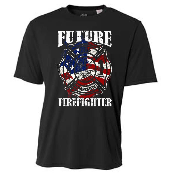 Future Firefighter USA Flag Theme For Birthday Cooling Performance Crew T-Shirt