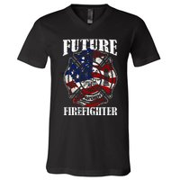 Future Firefighter USA Flag Theme For Birthday V-Neck T-Shirt