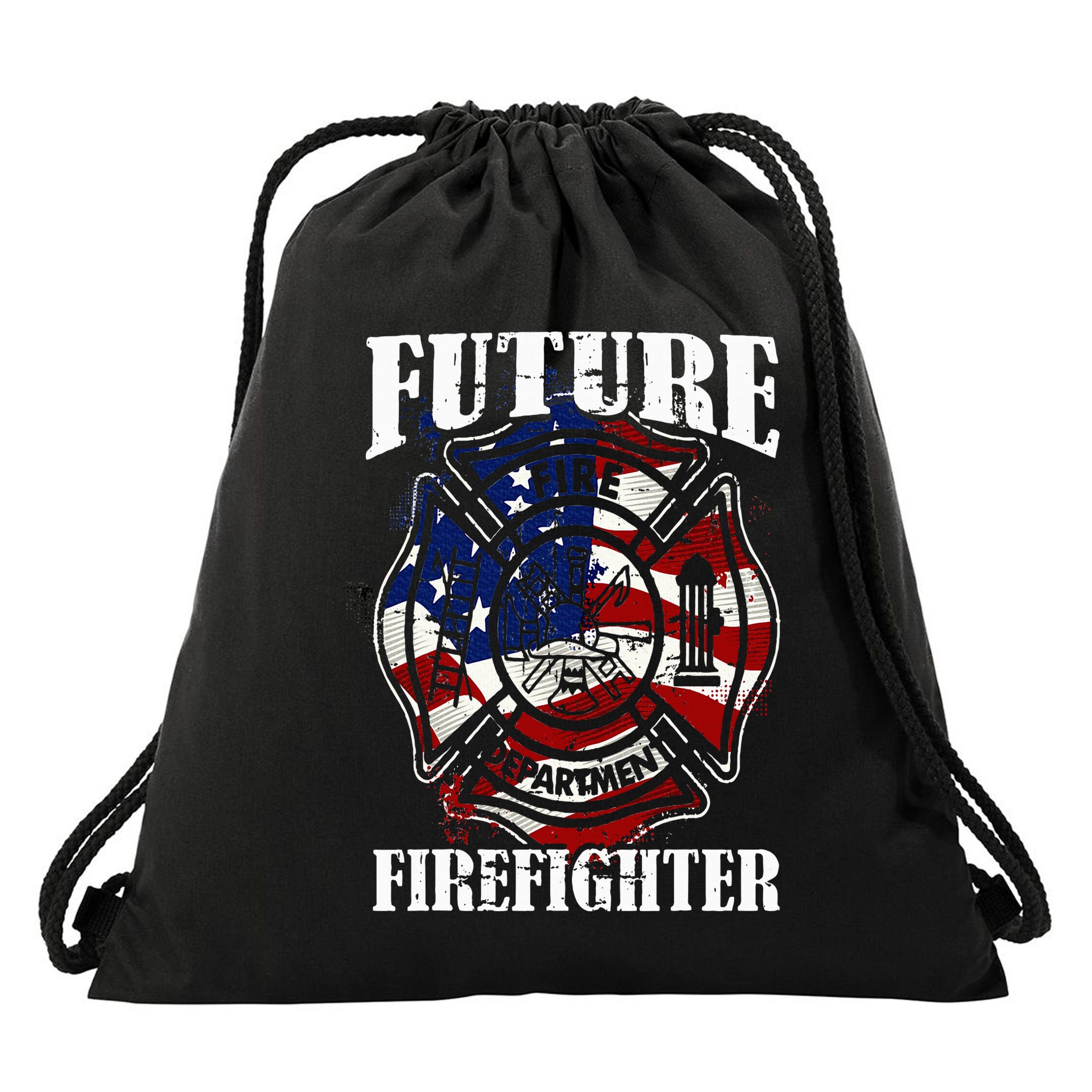 Future Firefighter USA Flag Theme For Birthday Drawstring Bag