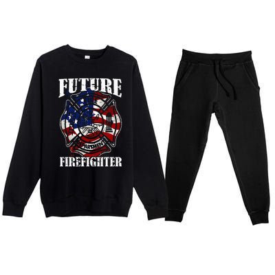 Future Firefighter USA Flag Theme For Birthday Premium Crewneck Sweatsuit Set