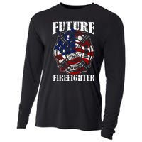 Future Firefighter USA Flag Theme For Birthday Cooling Performance Long Sleeve Crew