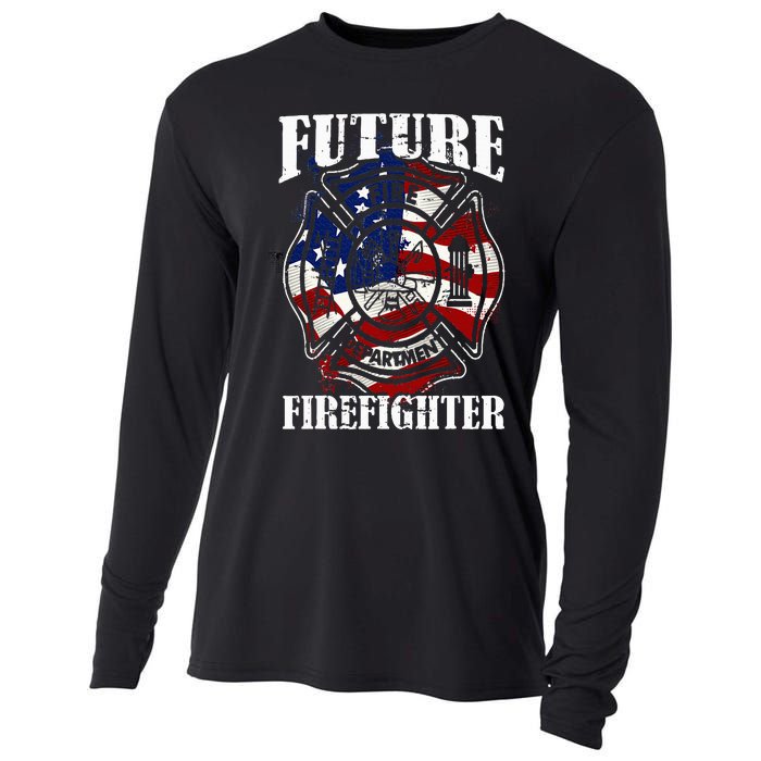 Future Firefighter USA Flag Theme For Birthday Cooling Performance Long Sleeve Crew