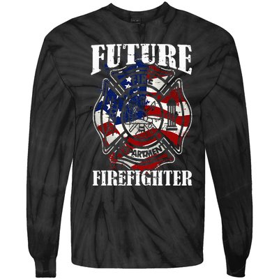 Future Firefighter USA Flag Theme For Birthday Tie-Dye Long Sleeve Shirt