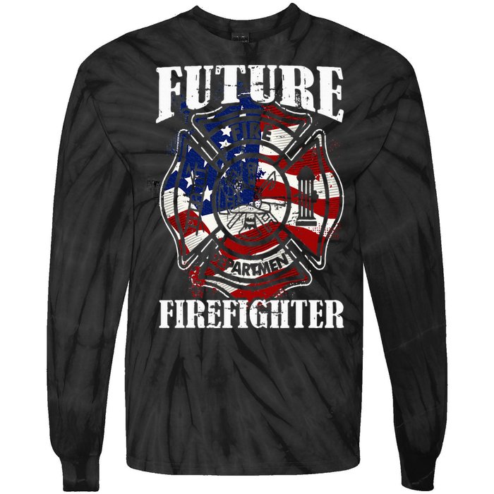 Future Firefighter USA Flag Theme For Birthday Tie-Dye Long Sleeve Shirt