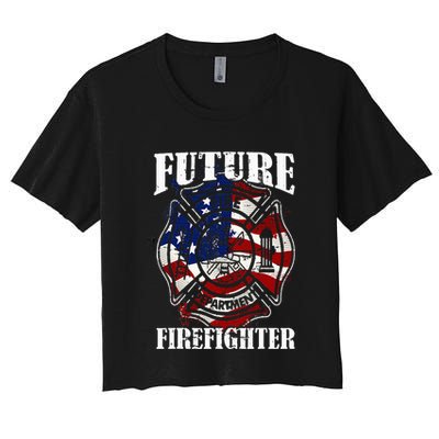 Future Firefighter USA Flag Theme For Birthday Crop Top