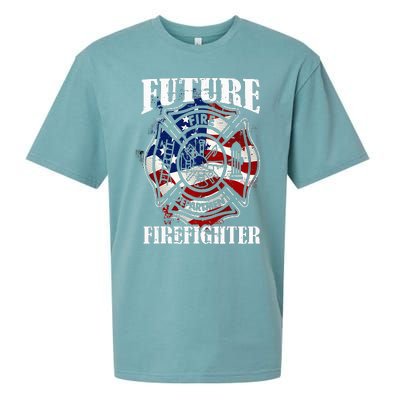 Future Firefighter USA Flag Theme For Birthday Sueded Cloud Jersey T-Shirt