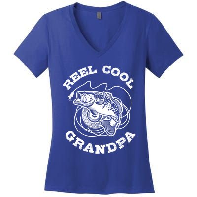 Fishing Fish Vintage Reel Cool Grandpa Gift Women's V-Neck T-Shirt