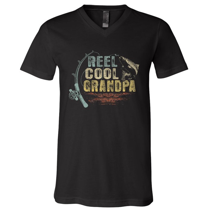 Funny Fishing Vintage Reel Cool Grandpa Gift V-Neck T-Shirt