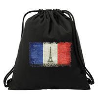French Flag Vintage Postcard Style With Eiffel Tower Drawstring Bag