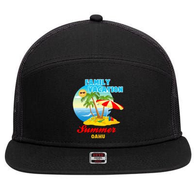 Funny Family Vacation Summer Oahu 2024 Beach Trip Gift 7 Panel Mesh Trucker Snapback Hat