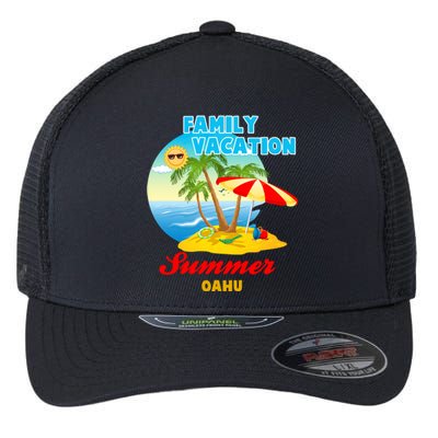 Funny Family Vacation Summer Oahu 2024 Beach Trip Gift Flexfit Unipanel Trucker Cap