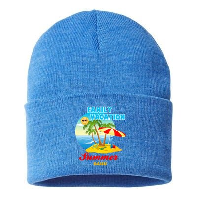 Funny Family Vacation Summer Oahu 2024 Beach Trip Gift Sustainable Knit Beanie