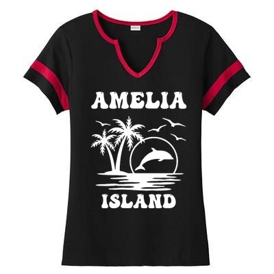 Florida Family Vacation Summer Tourist Funny Amelia Island Ladies Halftime Notch Neck Tee