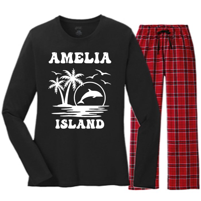 Florida Family Vacation Summer Tourist Funny Amelia Island Women's Long Sleeve Flannel Pajama Set 