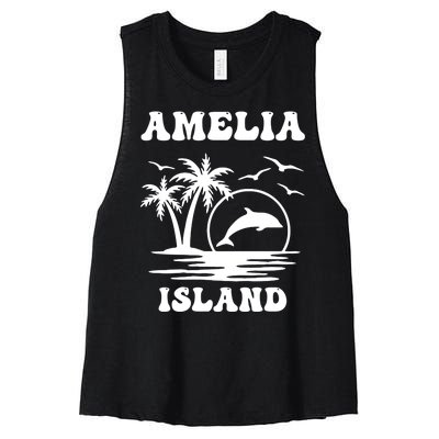 Florida Family Vacation Summer Tourist Funny Amelia Island Women's Racerback Cropped Tank