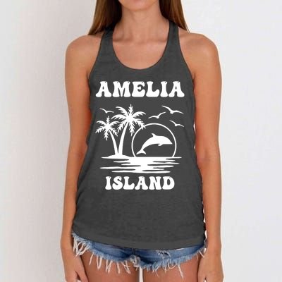 Florida Family Vacation Summer Tourist Funny Amelia Island Women's Knotted Racerback Tank