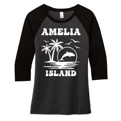 Florida Family Vacation Summer Tourist Funny Amelia Island Women's Tri-Blend 3/4-Sleeve Raglan Shirt