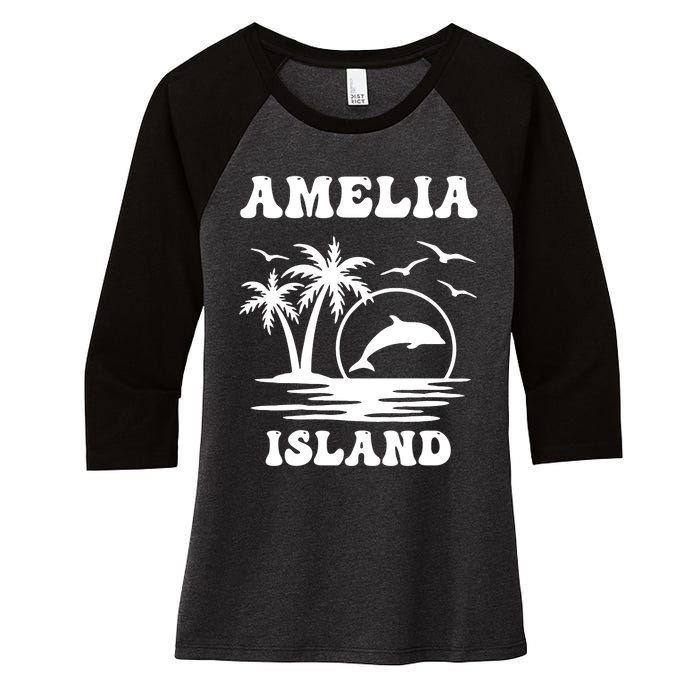 Florida Family Vacation Summer Tourist Funny Amelia Island Women's Tri-Blend 3/4-Sleeve Raglan Shirt