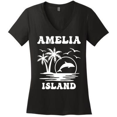 Florida Family Vacation Summer Tourist Funny Amelia Island Women's V-Neck T-Shirt