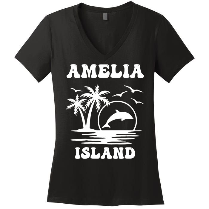 Florida Family Vacation Summer Tourist Funny Amelia Island Women's V-Neck T-Shirt