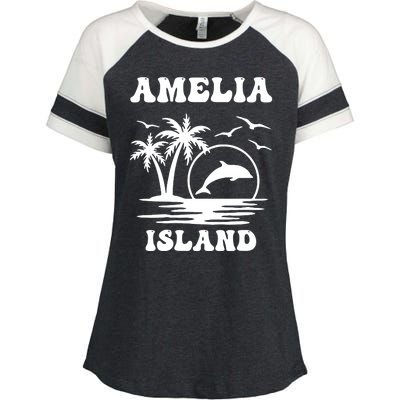 Florida Family Vacation Summer Tourist Funny Amelia Island Enza Ladies Jersey Colorblock Tee