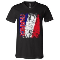 FRANCE Flag Vintage Distressed FRANCE V-Neck T-Shirt