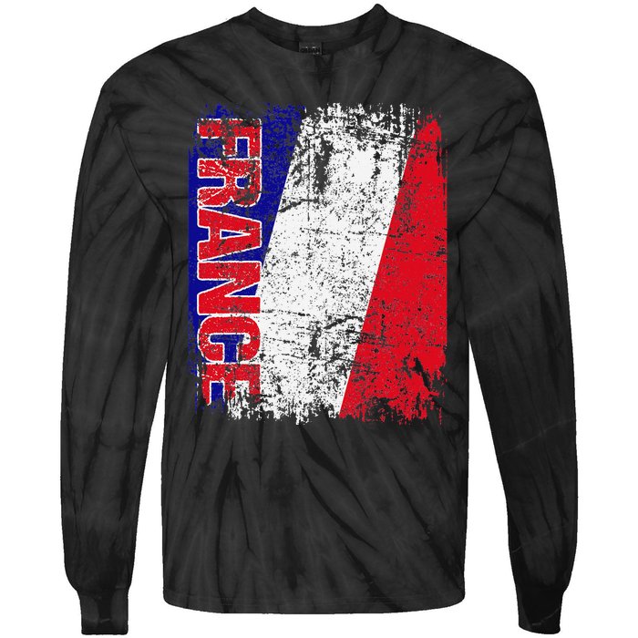 FRANCE Flag Vintage Distressed FRANCE Tie-Dye Long Sleeve Shirt