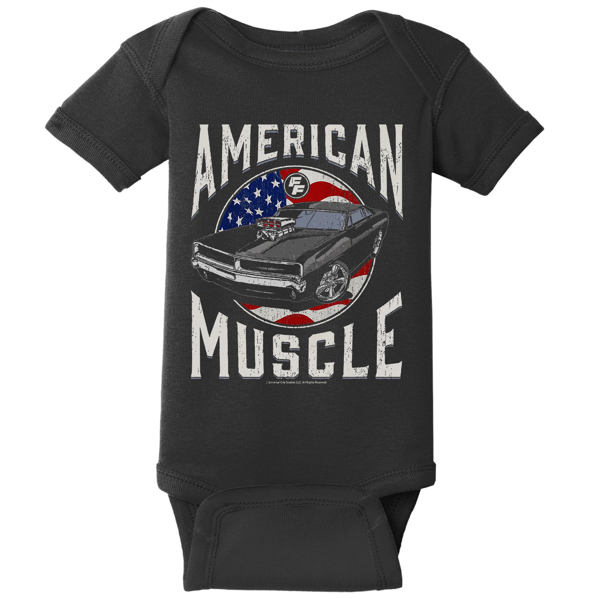 Fast & Furious Vintage American Muscle Flag Fill Baby Bodysuit