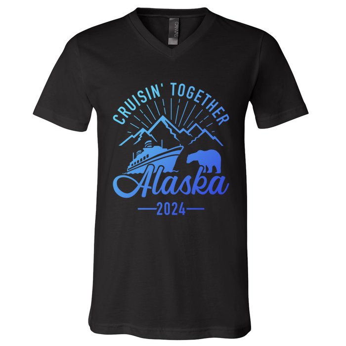 Funny Family Vacation Travel Alaska Cruise 2024 V-Neck T-Shirt